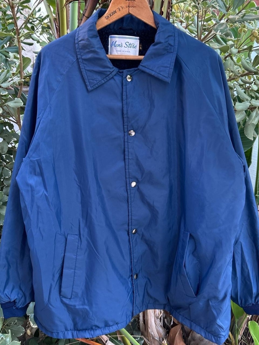 Vintage 1980s Men’s Store Sherpa Lined Coach Jacket USA XL Blue Snap Nylon